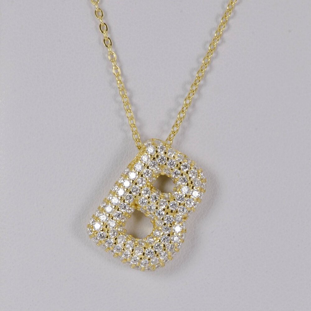Certified all Moissanite Bubble "B" Initial Pendant 925 Sterling Silver
